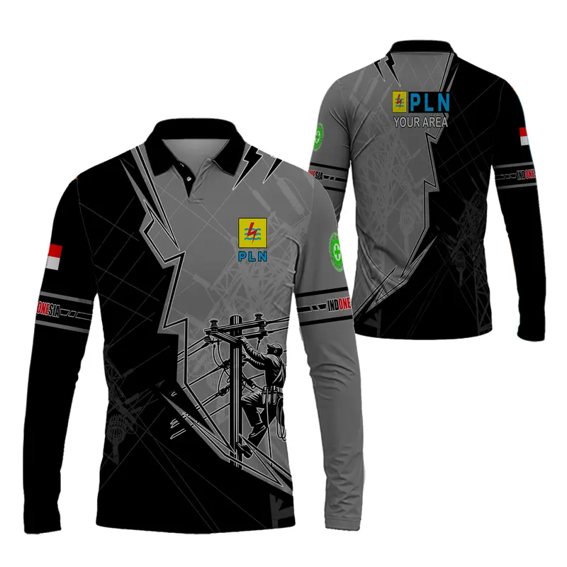 Baju PLN Kaos Polo Pria Jersey PLN Listrik Indonesia Fullprint Baju Kaos PLN Fullprint lengan panjang Atasan Kerah 2