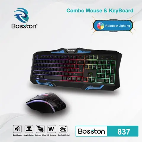 Combo Bàn Phím + Chuột Bosston 837 Đèn Led 7 Màu