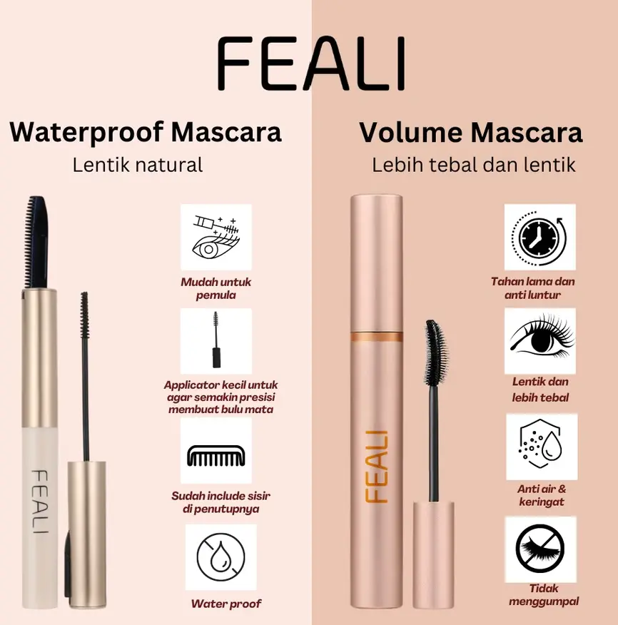 [BPOM] Feali Mascara Waterproof Long Lasting Volumizing Lengthen Eye Lash Makeup - Make Up Maskara Waterproof - Store Cosmetic.id