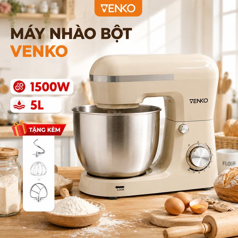 Máy Trộn Bột Venko VK-SM5010 Dung tích 5L - Máy Nhào Bột Đa Năng - Nhồi Bột Tự Động - Máy Nhào Trộn Bột, Đánh Kem, Đánh Trứng Máy Đánh Trứng, Máy Tạo Bọt,Máy Đánh Bọt