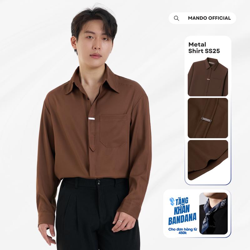 Áo Sơ mi Metal-Shirt giấu cúc tag logo kim loại Oversized MANDO Menswear