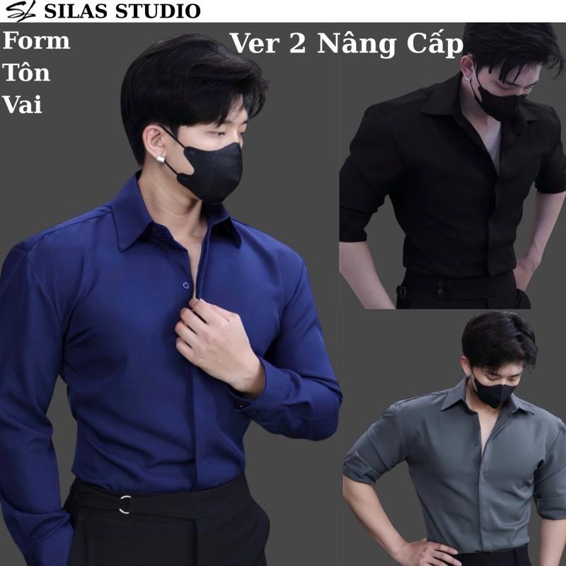 (Bản Nâng Cấp 14 Màu-Deal Mở Bán) Áo Sơmi Trơn Ver2 SILAS Trơn Cotton Chéo Nam Giấu Cúc Thoáng Mát Chiết Eo Tôn Vai