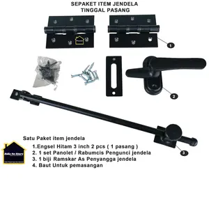 Paket Komplet Jendela Engsel 3 Inch Grendel 2 inch Panolet Pengunci dan Penyangga Jendela