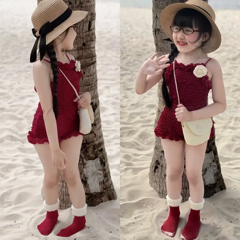 Sét jum sang chảnh cho bé Gái đi biển đi du lịch chất liệu ren xốp mềm mịn đủ size 9-35kg ( bikini )
