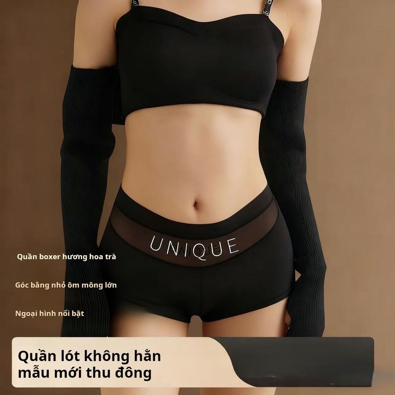 Quần Boxer Không Đường May Tinh Dầu Hoa Trà CHEMECHEME2025 Cạp Cao Vừa Bụng Nhẹ Đồ Lót Che Phủ Toàn Bộ Cho Nữ Hàng Mới Về