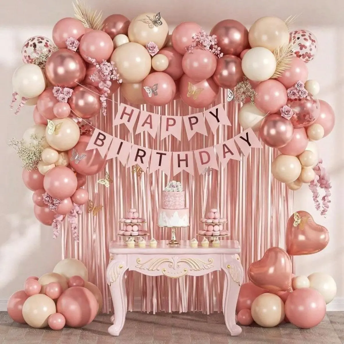 Balon Dusty Pink Nude Paket Dekor Ulang Tahun Baby Shower Gorden Rumbai Rose Gold Gorden Rumbai Foil Spanduk Dekorasi Baby Shower Perlengkapan Pesta