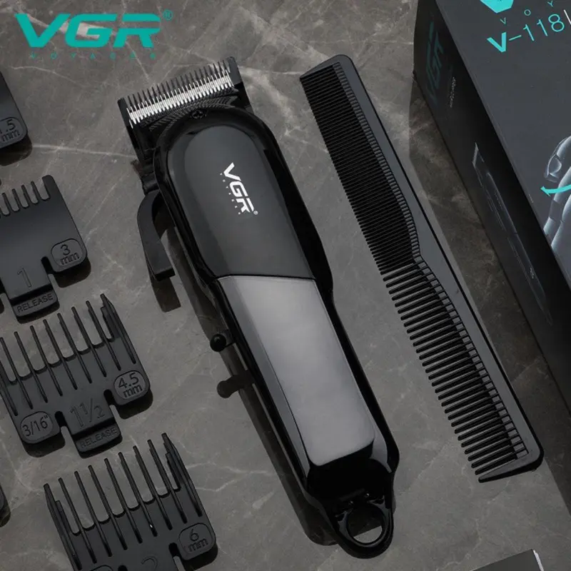 Original VGR V-118 Professional Hair Clipper Trimmer Mens Electric Haircut Machine USB Charging Barber Clipper for Men alat pemangkas menz set pe mangka mesin gunting rambut চুলকাটারমেশিন comb janggut ball full