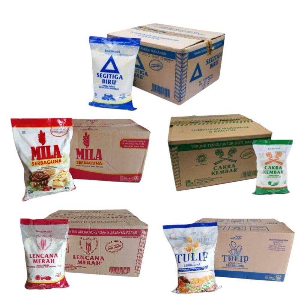 Tepung Terigu 1kg 1 Dus / Teung Trigu Cakra Kembar Segitiga Biru Tulip Mila 1 Karton