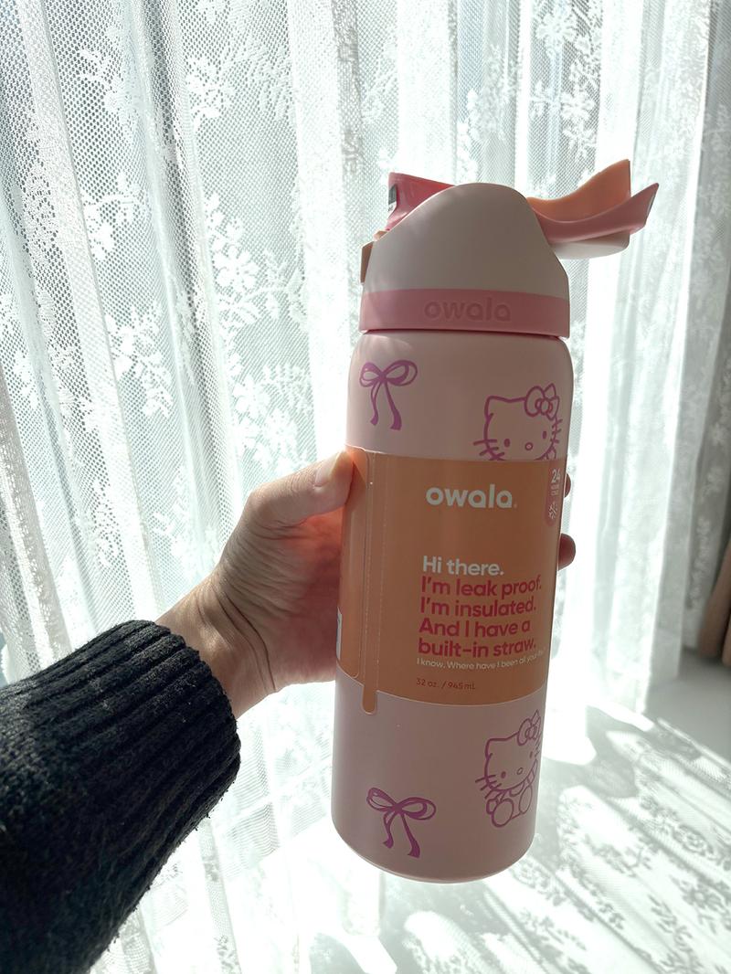 Product Introduction of (Kitty cat) Owala FreeSip Insulated Stainless Steel Sports Water Bottle with Straw, Thermos Cup Straw Bottle Portable Cup Sports Water Bottle Lid Mug Tumbler 16
