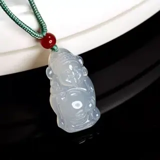 God of Wealth Pendant for Men and Women, Ice Seed, White Jade Marrow, Simple and Fashionable, Jade Brand Jewelry, Pendant, Necklace