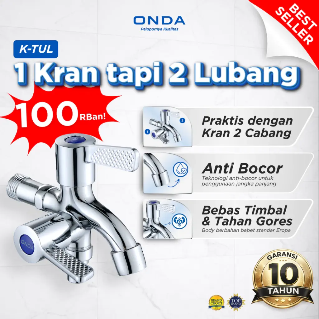 ONDA Kran Cabang 2 K-TUL 1/2 In Kran Shower/ Air Kamar Mandi / Kloset Anti Bocor