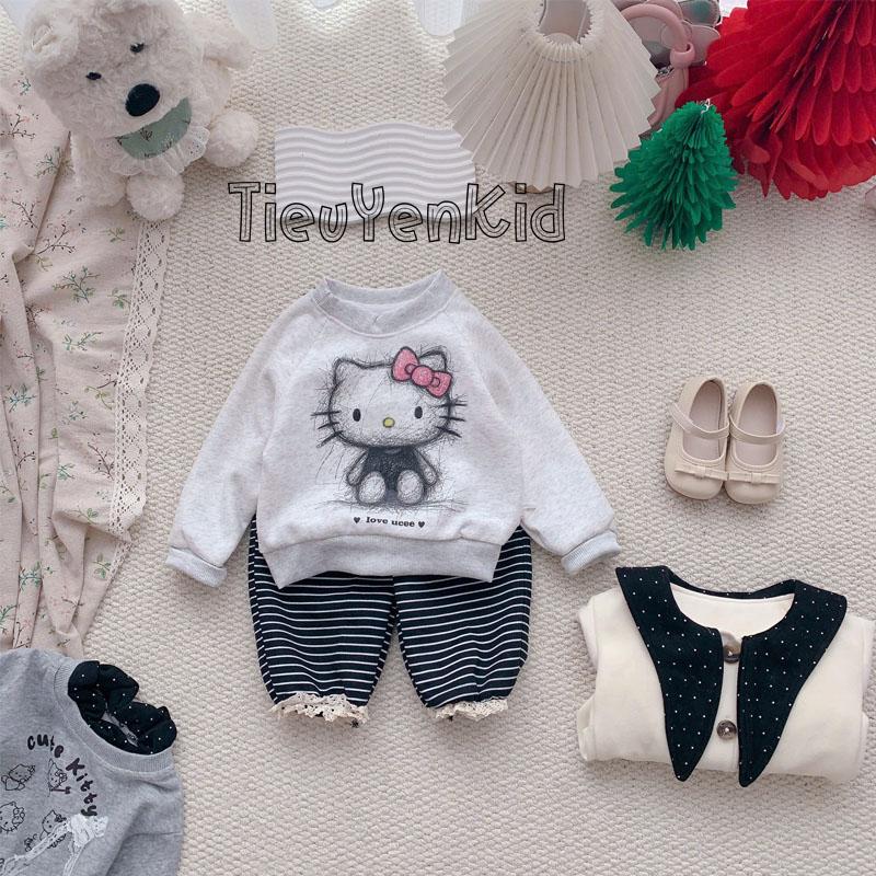 Tiểu Yến KID S2113-Bộ nỉ thu đông bé gái mèo xám