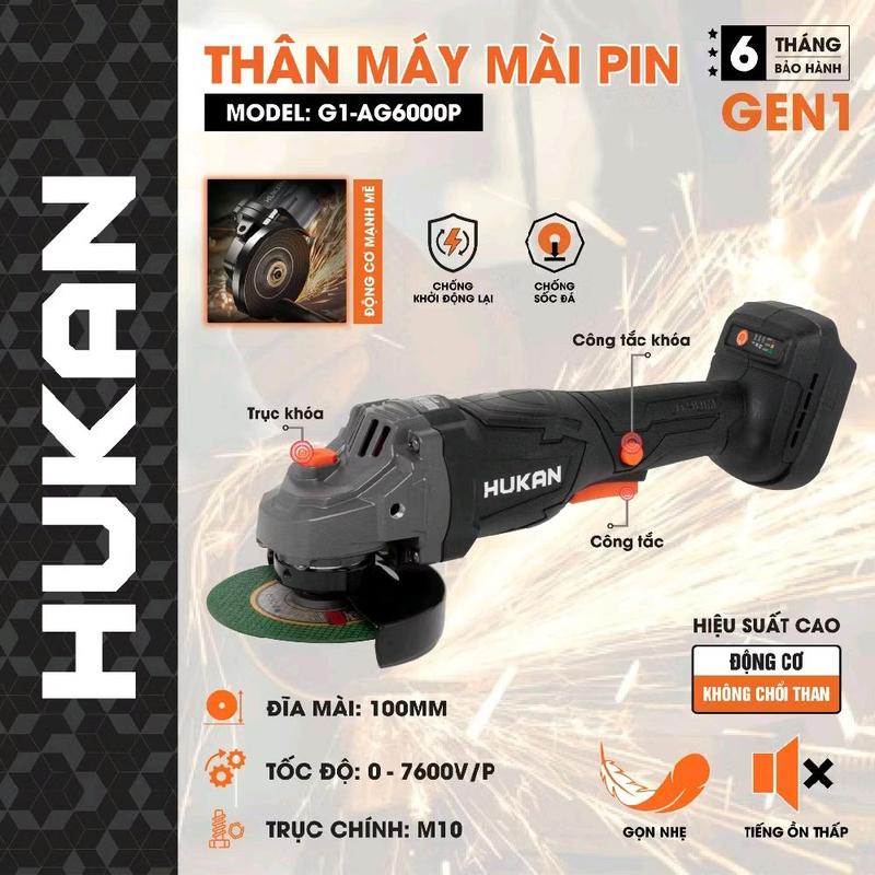 Máy mài pin HUKAN G1-AG6000P, Không chổi than, chỉnh 3 tốc độ, chống sốc đá và khởi động lại, Công tắc bụng chân pin phổ thông