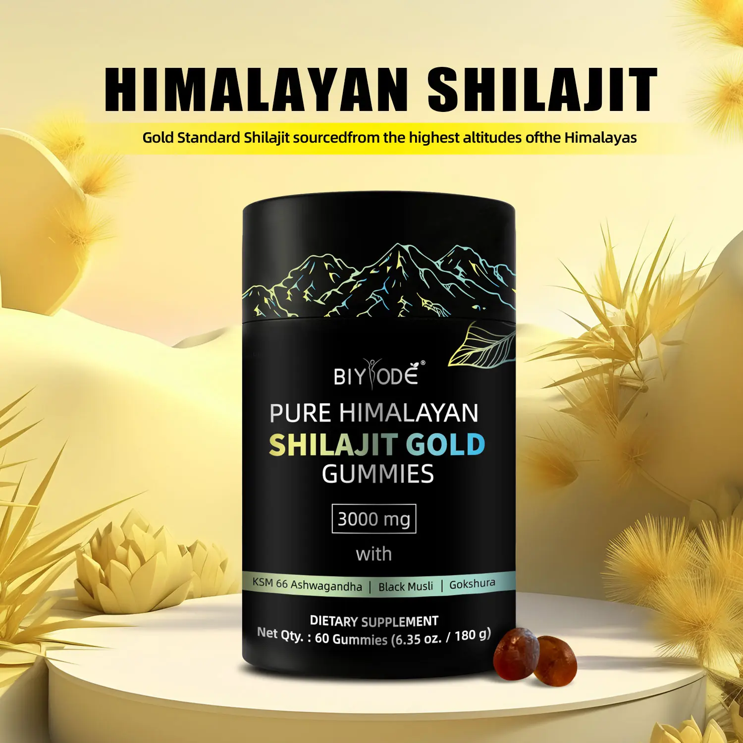 【Permen Karet Shilajit Gold Himalaya Murni】KSM 66 Ashwagandha Black Musli Gokshura | Bebas dari Kekejaman, 100% Vegan, Tanpa Perasa Buatan, Bebas Pewangi Food Candy