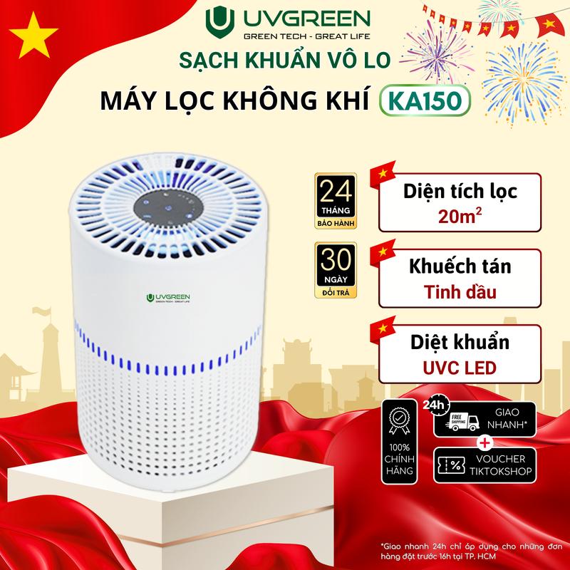 Máy Lọc Không Khí Diệt Khuẩn UVGREEN KA150 20m2 - UVC LED Hiện Đại, Làm Sạch Không Khí Phòng Ngủ Gia Đình, Bộ Lọc HEPA H13 Chống Vi Khuẩn - Phun Xông Khuếch Tán Tinh Dầu - Bảo Hành Chính Hãng 24 Tháng