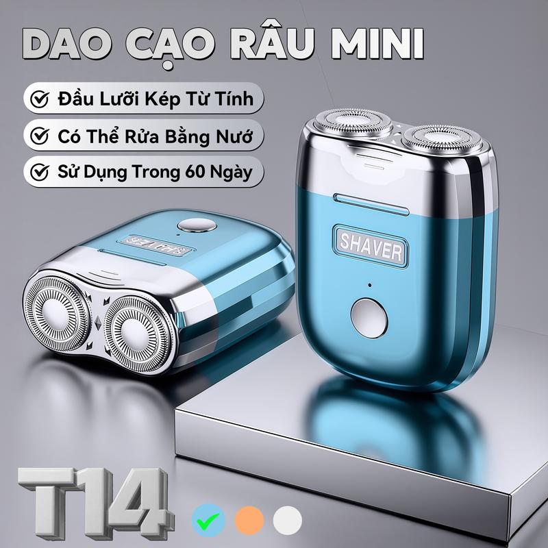 【COD T14 Dao cạo râu Mini 2 lưỡi khử từ chống nước toàn thân sạc nhanh Type-C dùng 60 ngày lực mạnh - thiết kế nhỏ gọn dùng cho gia đình & du lịch