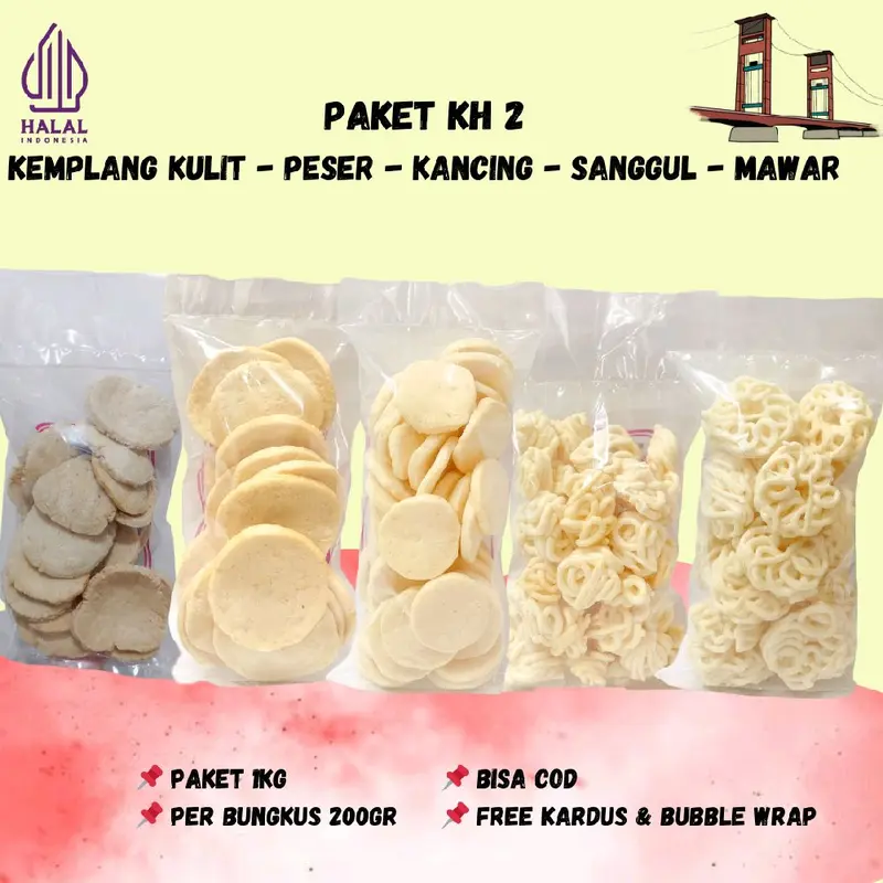 Paket KH 2 @200gr (kemplang kulit - peser - kancing - sanggul - mawar) 1