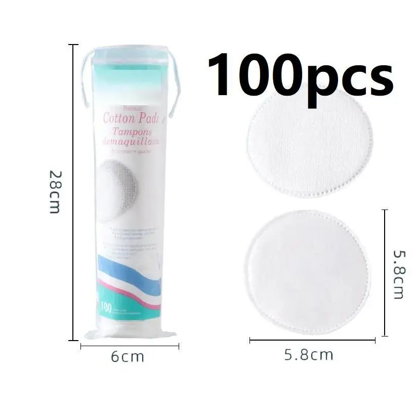 100pcs Round Facial Cotton Puff Double Sided 5.8cm Thick 3 Layer Mesh and Plain Pattern Double Side