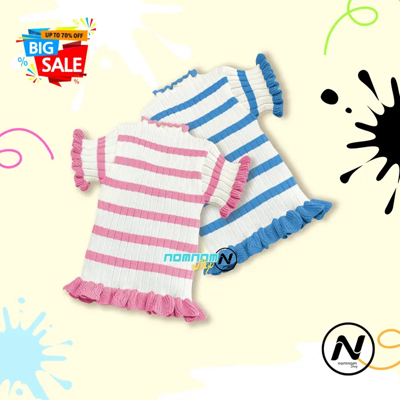 AUDRIS CURLY STRIPE - Atasan baju rajut anak Perempuan lengan pendek Korea kids Fashion 0