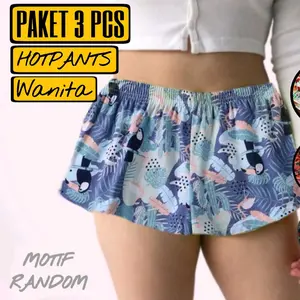 PAKET 3 PCS HOTPANTS WANITA SIZE L CELANA TIDUR GEMES | Katun Rayon Pendek Dewasa | Motif Random
