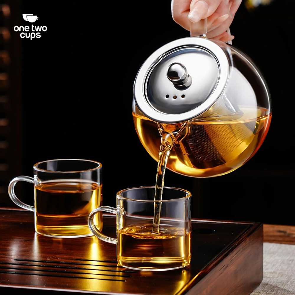 One Two Cups Teko Teh Kaca Borosilikat Saringan Tahan Panas Teapot - BR-352