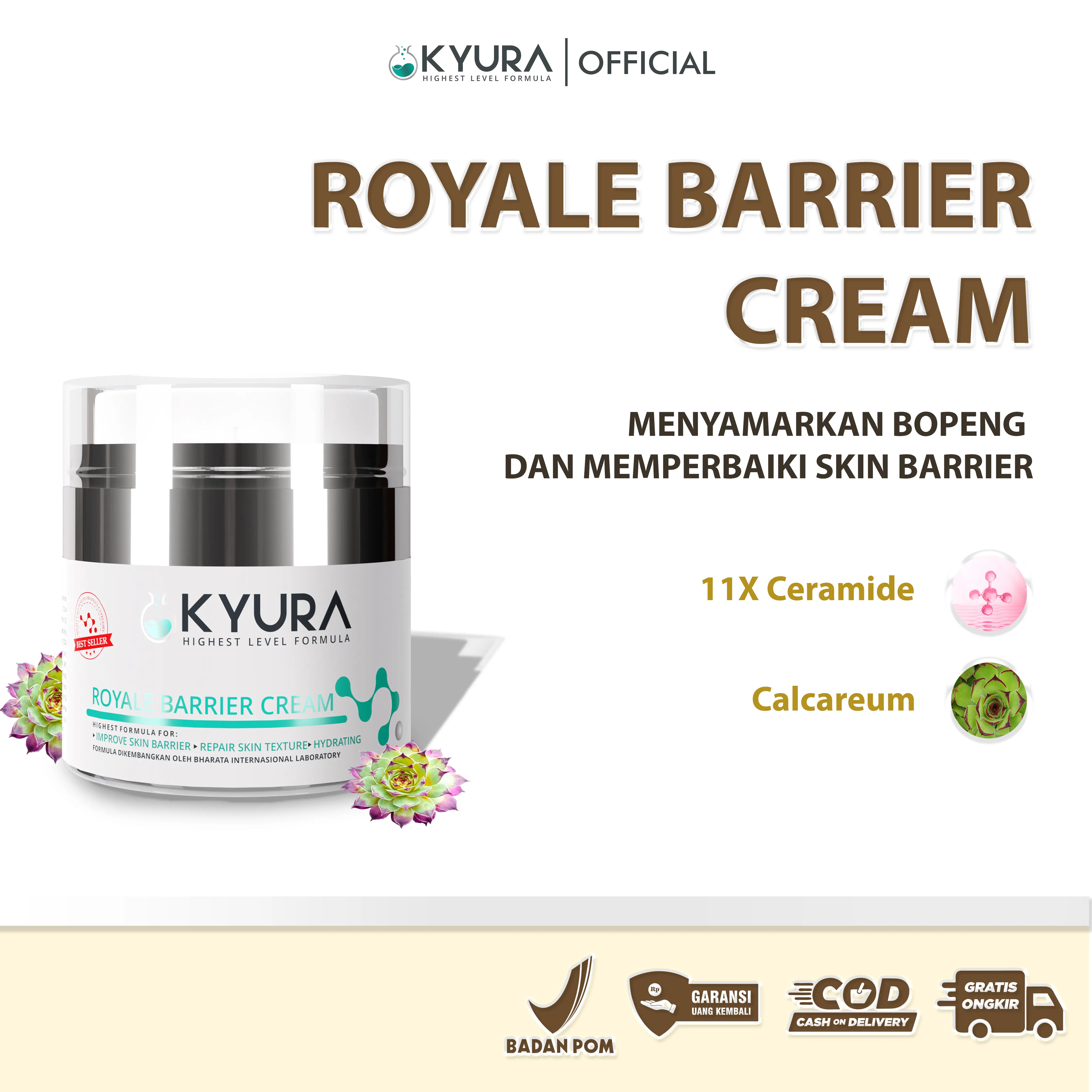 KYURA Royale Barrier Cream - 11X Lebih Efektif Menyamarkan Bopeng Dan Memperbaiki Skin Barrier Moisturizer Muka