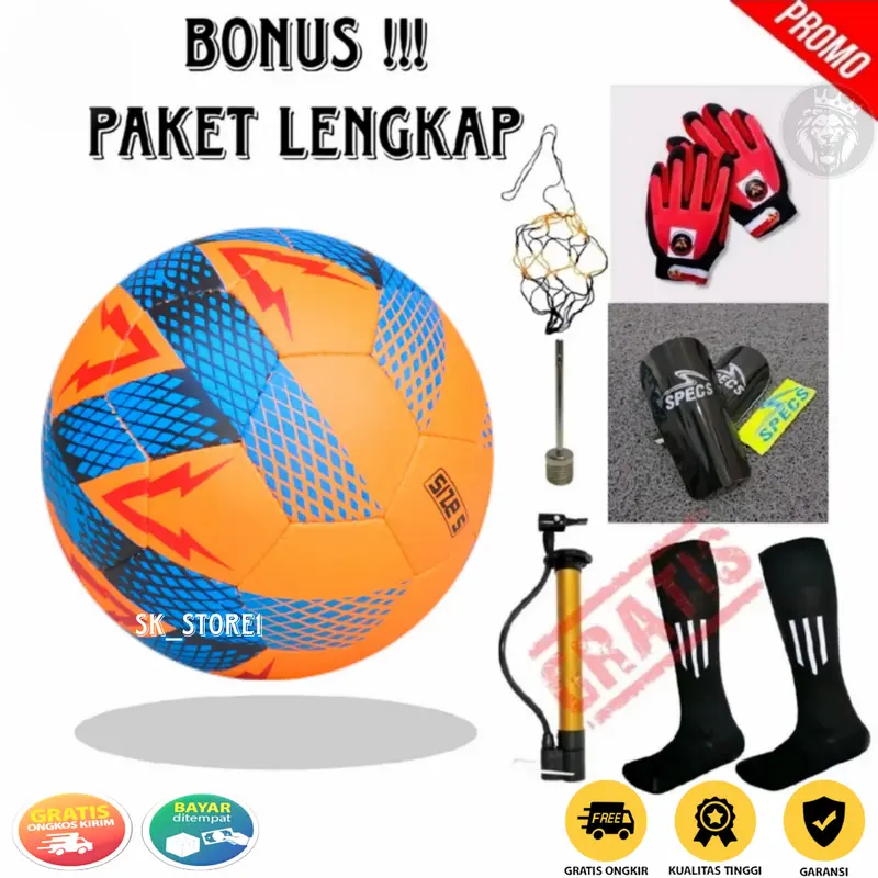 Bola Sepak Murah Size 5 Buat Anak Anak Jahitan Manual Lapang Rumput Bonus Sarung Tangan Dan Alat Pompa 7
