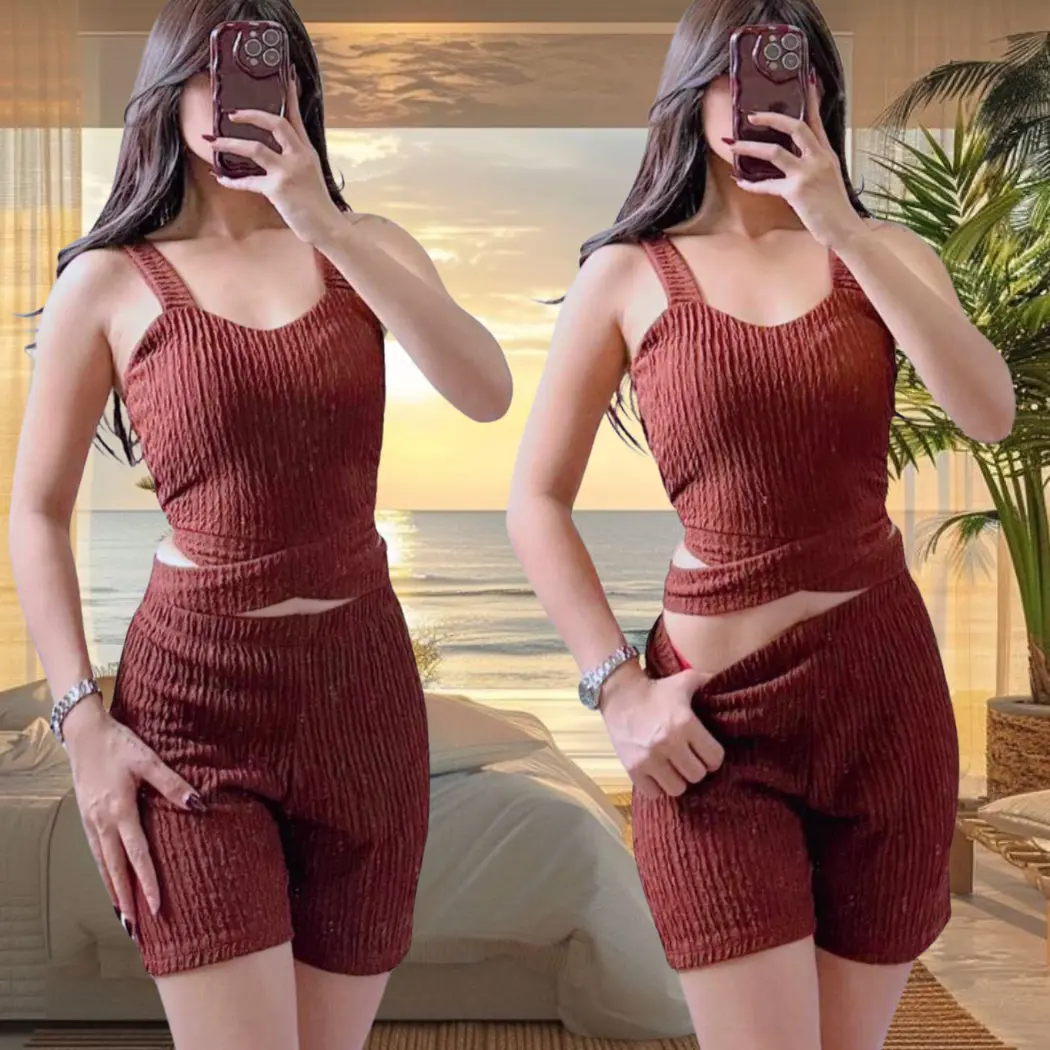 Color of The Year Sexy Sleeveless Top With Crisscross Design and Short Solid Plain Color Bark Crepe Fabric One Size Fit to Small to Medium Woman Clothing