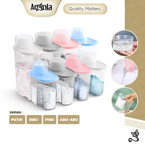 Angola Shop Dispenser Deterjen Angola C81-C82 dengan Tutup Gelas Takar - Plastik Transparan Multifungsi (Biru) Jar Penyimpanan Pink Sabun Sabun perabot unik serbaguna