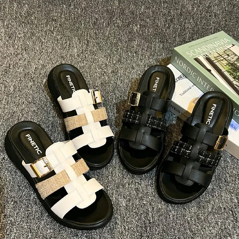 Finetic Sandal Slop Wanita Rajut Sendal Wedges Hak Tinggi 3 Cm Perempuan Shoes 1