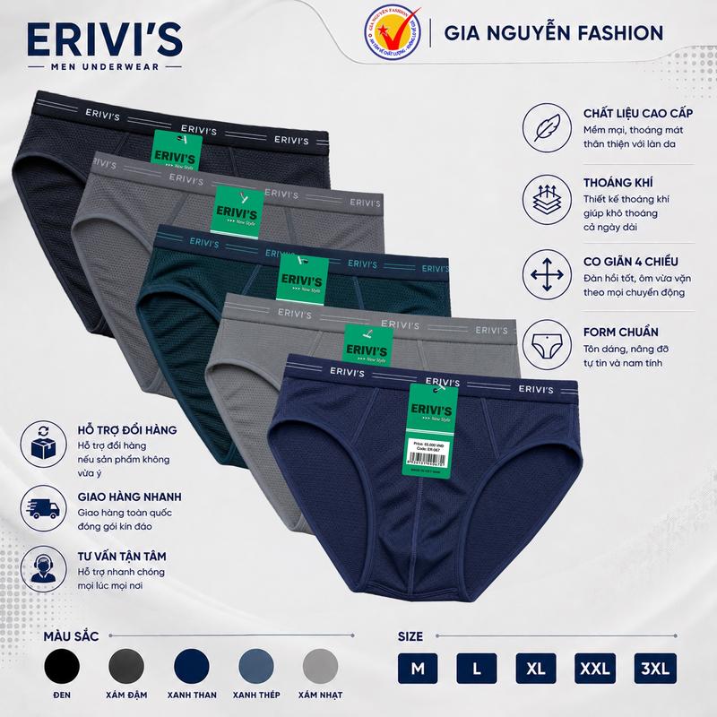 Set 5 quần lót nam Erivis, chất liệu Cotton lạnh thông hơi co giãn 4 chiều.…