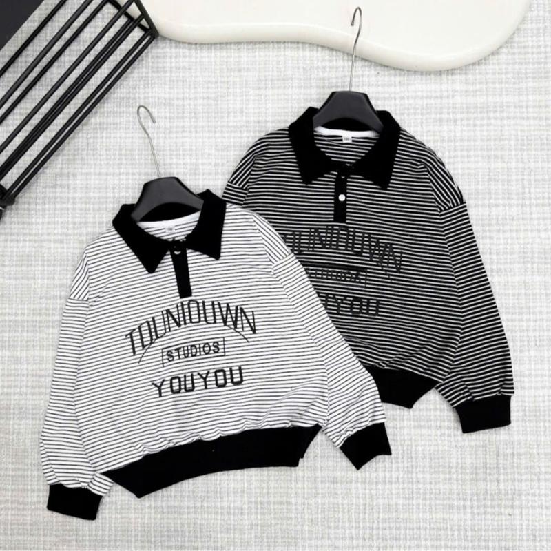 Áo Polo Dài Tay Chất Liệu Kẻ Len Tuyết Xịn QCCC 2 Màu Cho Bé Trai từ 17-60 kg.