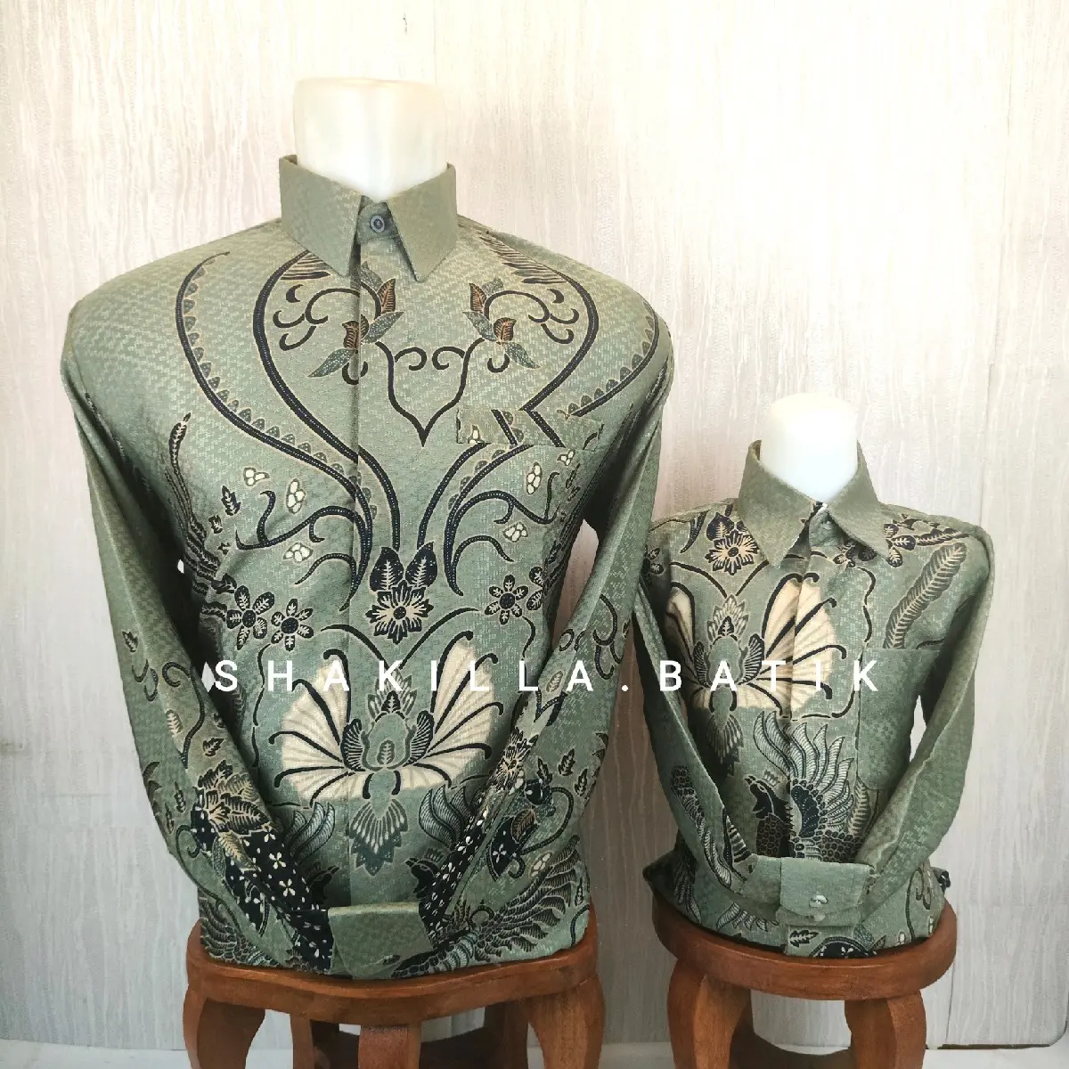 SH133.Kemeja Batik Pria Lengan Panjang Bahan Doby Premium Berfuring(Anak Non furing)warna Sage