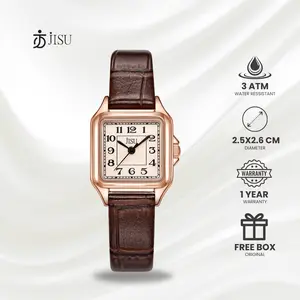 Jisu Watch - Jam Tangan Wanita Korea Elegant Rose Gold Analog Kulit Segi Anti Air 75001