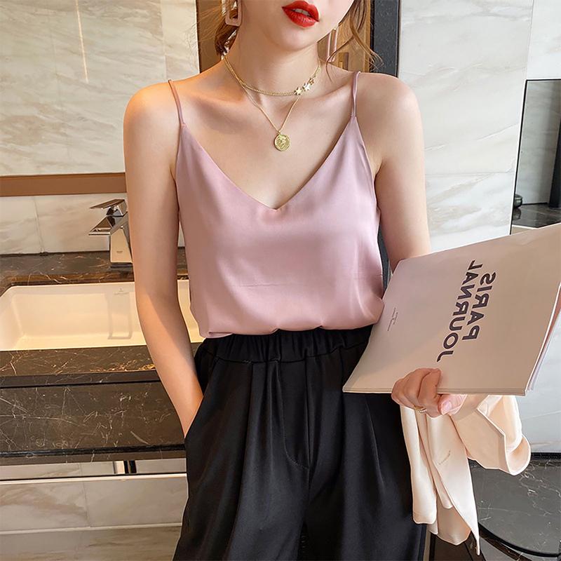 Product Introduction of Sweetcoi ice silk top satin top camisole sling vest for woman Casual Fit Womenswear Chiffon Lightweight Loose Sleeveless Solid Lingerie Tube Lady Comfort Minimalist Basic Spaghetti Strap 7