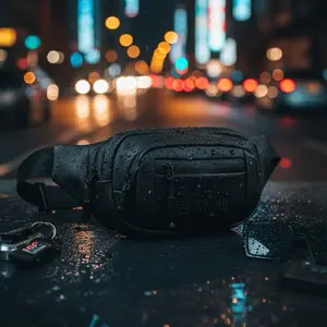 Renza.id Bordir Ciang Slempang Pria Anti Air Tas Bahu / Tas Pinggang Cocok Semua Acara Casual Waitsbag Cowo Waterproof Modern Bahan Bimo Balon Efek Daun Talas Selempang Slingbag Cowok Hitam