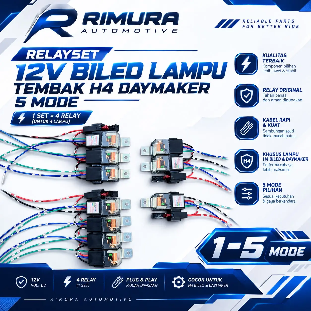 Relayset relay Biled lampu tembak Daymaker klakson sen dll relay set relay kendaraan relay klakson
