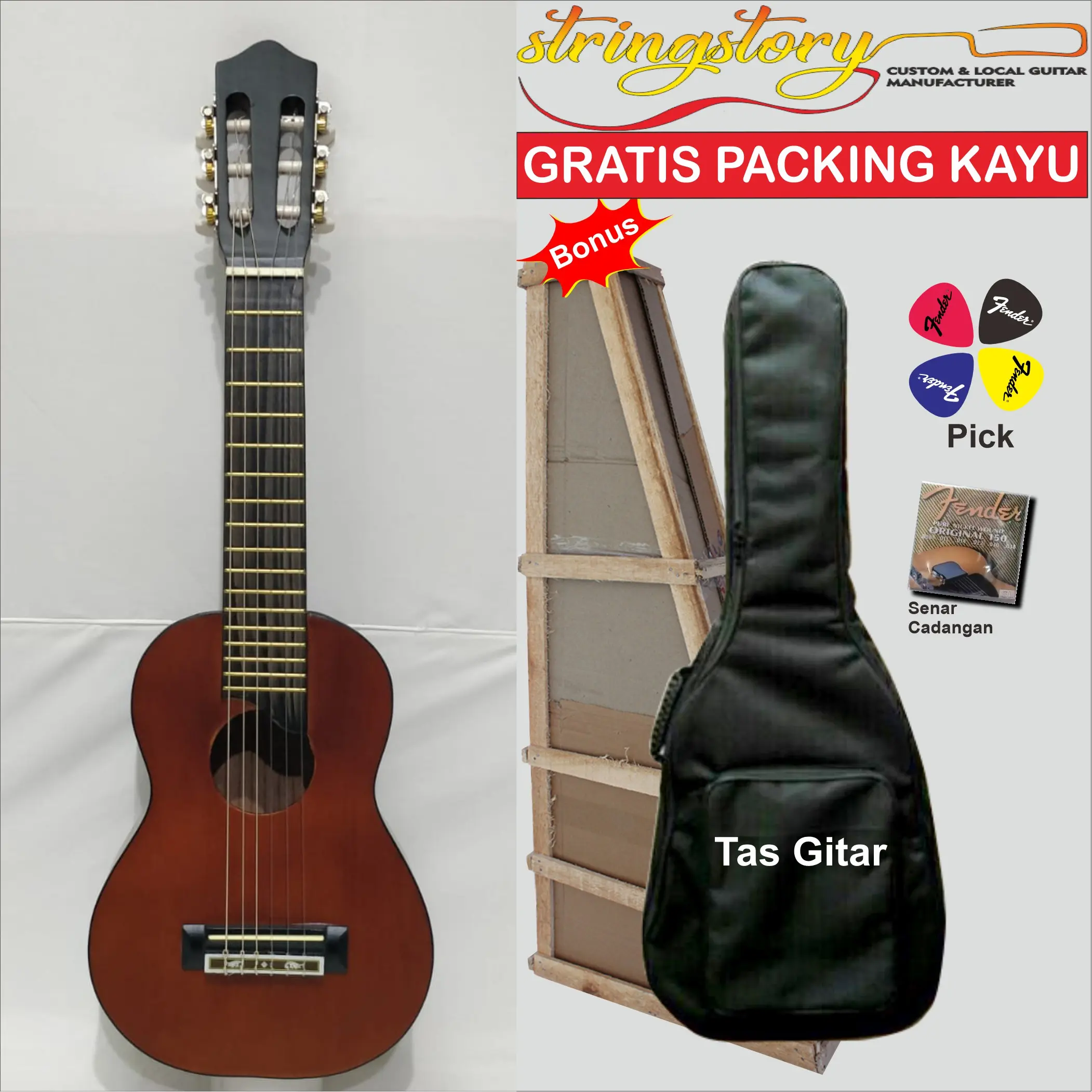Gitarlele Original "OLING" Senar 6 Kayu Meranti Dengan Suara Indah