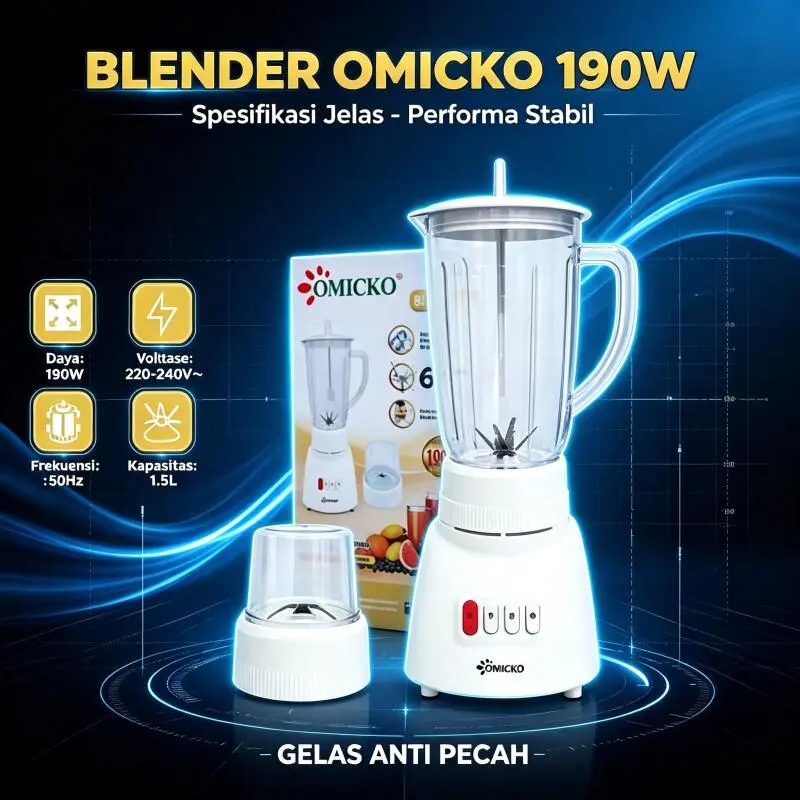 Blender Omicko BL-T11PC Food Grade Aman Untuk Makanan Bayi, 2 Fungsi Penghalus Buah & Bumbu Dapur Kapasitas 1 Liter BISA COD