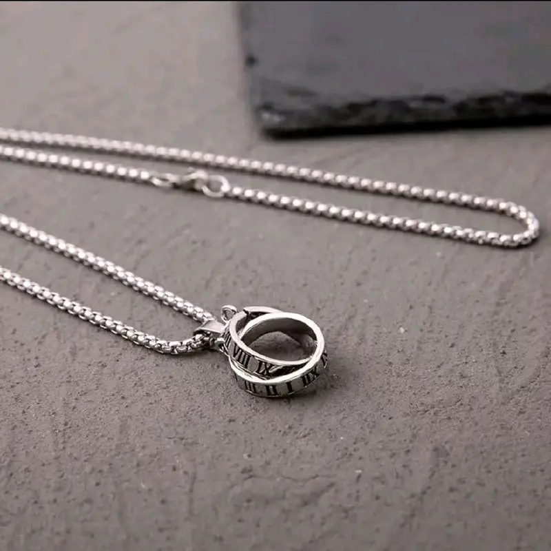 Elloise EN129 Kalung Silver Cincin Romawi 70cm Pria Wanita, Trendy, Rantai Titanium, Aksessories, Jewellry, Couple, Mewah ,Elegan, Anti Karat, Rantai Premium Tali Putih Titanium 》 2