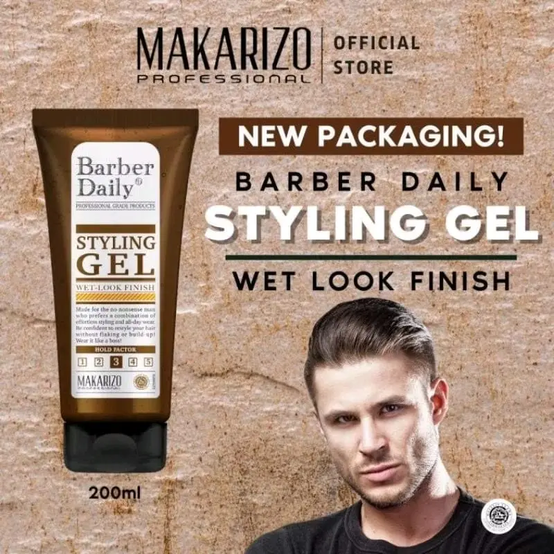 MAKARIZO Barber Daily Styling Gel Wet Look Finish 200 mL / Gel untuk Penataan Gaya Rambut Makarizo 0