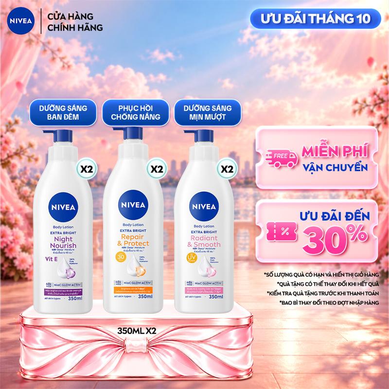 Bộ 2 Sữa Dưỡng Thể NIVEA Extra Bright Dưỡng Da Sáng Mịn Sau 7 Ngày 350ml - 88311x2/98413x2/98412x2