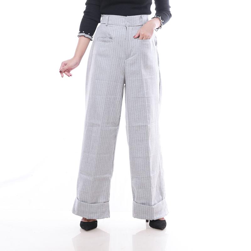 BEOM PANTS-Loose Pants Stripe Trouser Wanita 8