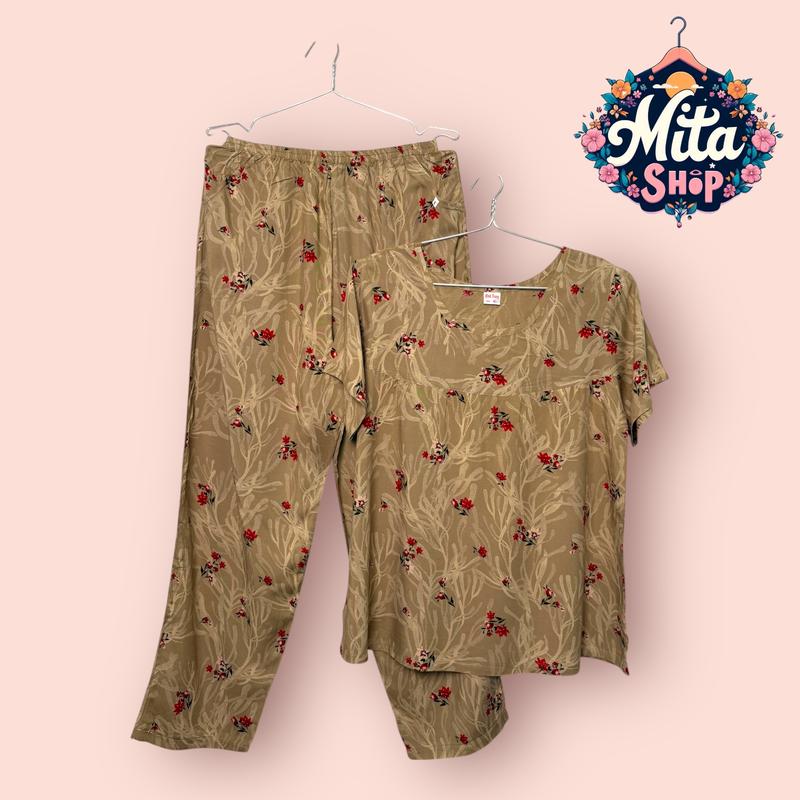 Đồ Bộ Trung Niên Tay Ngắn Quần Dài - Chất Vải Tôn Nhung Mềm Mịn, Thoáng Mát - BIG SIZE 49-90kg - Quà Tặng Ý Nghĩa Cho Mẹ, Cho Bà - Quần Áo Nữ Women