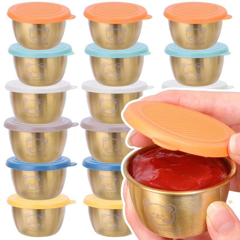 Product Introduction of Stainless Steel Sauce Cup with Lid Cute Bear Pattern Small Seasoning Box Reusable Leakproof Sushi Mustard Condiment Dip Bowl 26