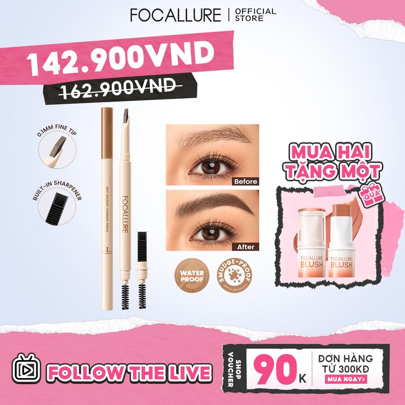 Bút Chì Kẻ Lông Mày Lưỡi EverSharp FOCALLURE Không Thấm Nước Chống Nhòe Sắc Tố Cao Chống Vỡ