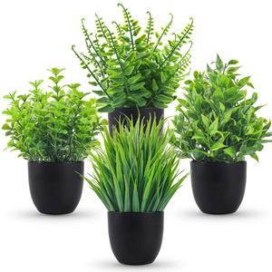 Juego de 4 piezas de plantas verdes artificiales en macetas, mini plantas falsas para escritorio, pequeñas adornos decorativos para oficina y sala de estar