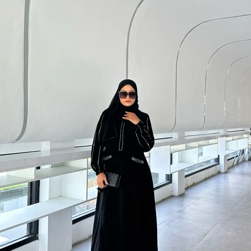 Abaya Gamis Remaja Simple Dress Hitam Mutiara Adya Mom and Kids Muslim Wanita Dewasa Bordir Mewah Arab Renda Turki Syari Kombinasi Putih 3