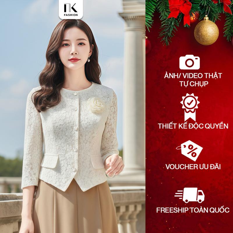 Áo Ren Cổ Tròn Cúc Hoa Thời Trang Công Sở NK Fashion Điệu Đà Nữ Tính Vải Mềm Mại NKSM2411002