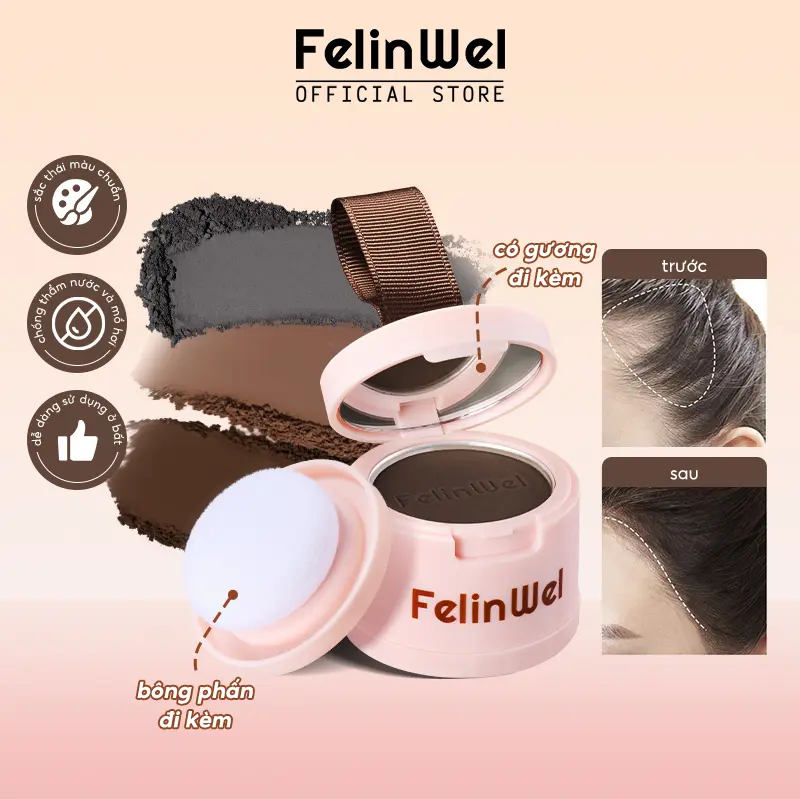 FelinWel - Phấn Phủ Che Đường Chân Tóc với Gương Và Bông Phấn, Che Phủ Ngay Lập Tức